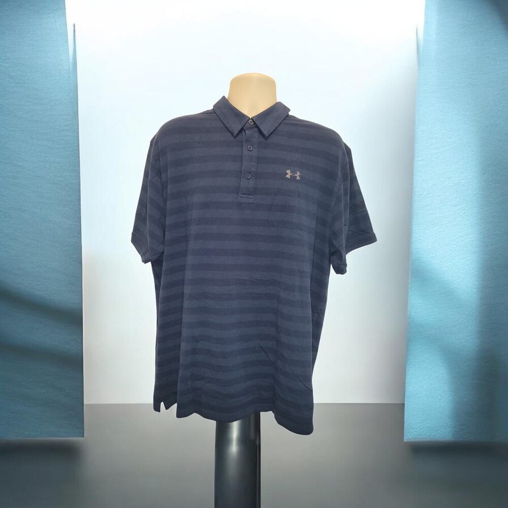 Under Armour HeatGear Polo Blue Stripe Performance 2XL Golfcore Athleisure